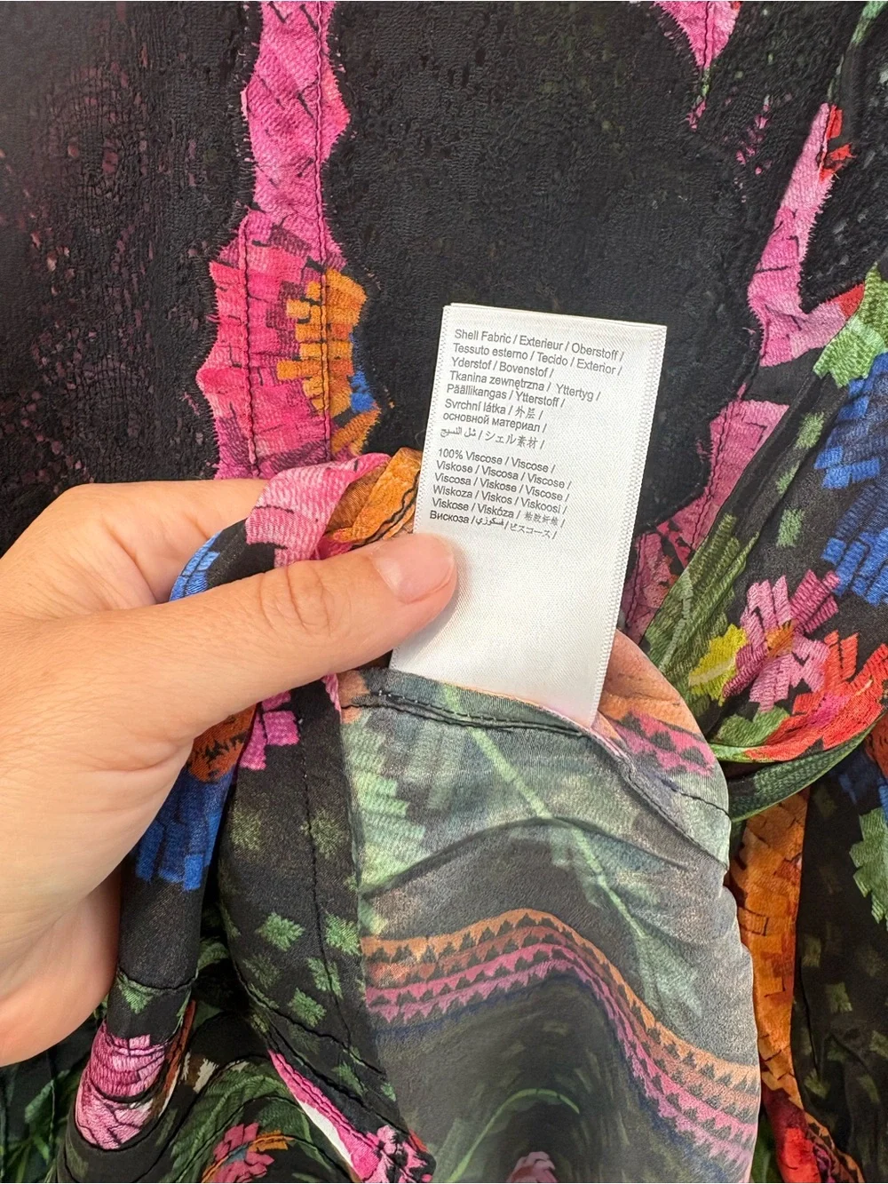 FARM Rio Black Floral Puff-Sleeve Blouse with Green, Pink and Orange Bloom